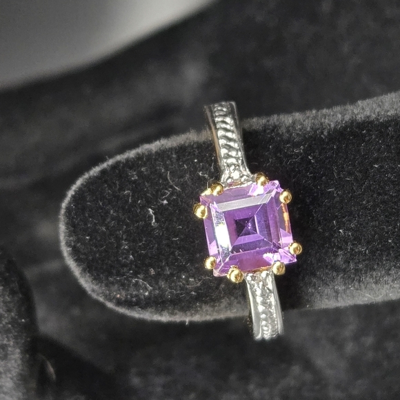 QJ Jewelry - Elegant Purple Amethyst Gold Plated Sterling Silver Ring